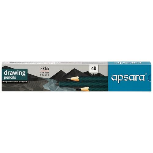 Apsara Drawing Pencils - 4B, Strong Lead, Comfortable Hexagonal Grip, 10 pcs  