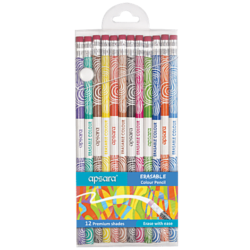 Apsara Erasable Colour Pencil - Premium, Easy To Use, Non-Toxic, 12 pcs