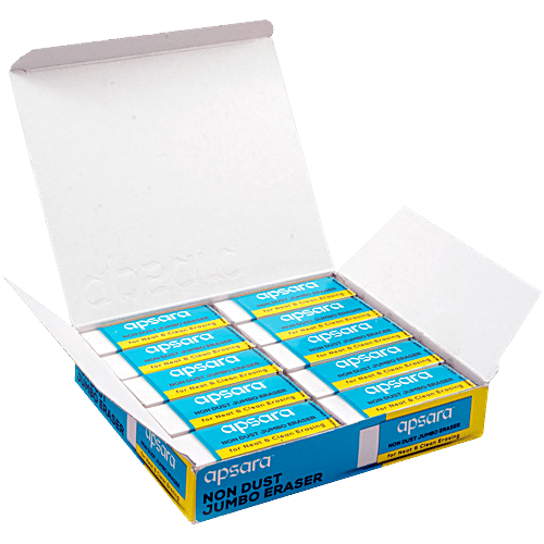 Apsara Non Dust Jumbo Erasers, 20 pcs  Soft & Smooth, Residue Sticks to Eraser