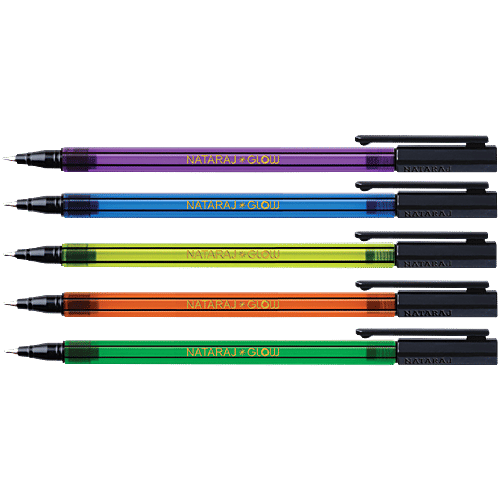 Nataraj 621 Glow Ball Pens - Blue Ink, 20 pcs  Comfortable Grip, Non-fading Ink, Smooth Writing, Quick-drying