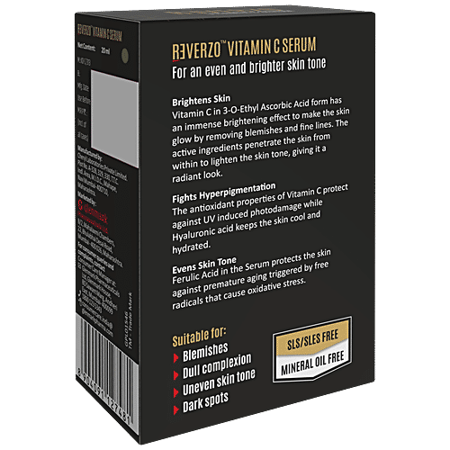 Reverzo Vitamin C Serum - 20% With Hyaluronic & Ferulic Acid,Skin Brightening & Anti-Aging, 20 ml  
