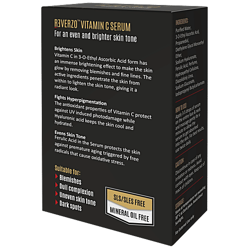 Reverzo Vitamin C Serum - 20% With Hyaluronic & Ferulic Acid,Skin Brightening & Anti-Aging, 20 ml  