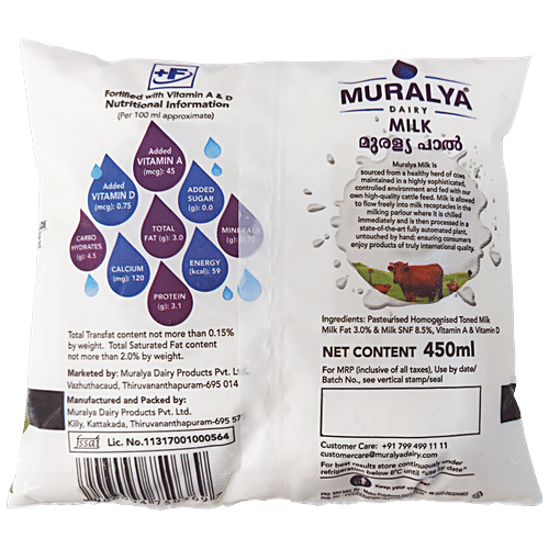 Muralya  Milk - Pasteurised Homogenized Toned, 450 ml  