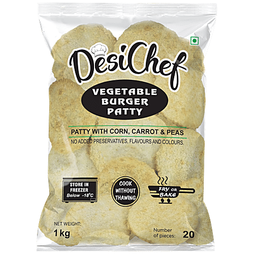 DesiChef Vegetable Burger Patty - Ready To Eat, No Added Preservatives, Colour, 20 pcs  