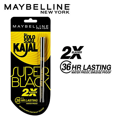 Maybelline New York The Colossal Kajal - Super Black, Waterproof & Long Lasting, 0.35 g (Pack of 2) 