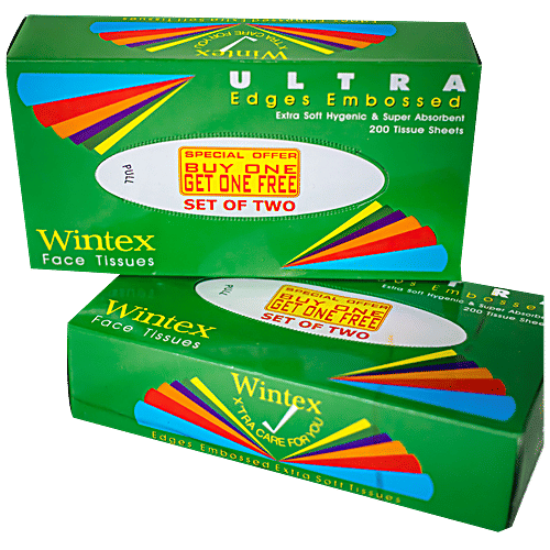 Wintex Ultra Facial Tissues - 2 Ply, Edges Embossed, 200 pcs Buy 1 Get 1 Free 