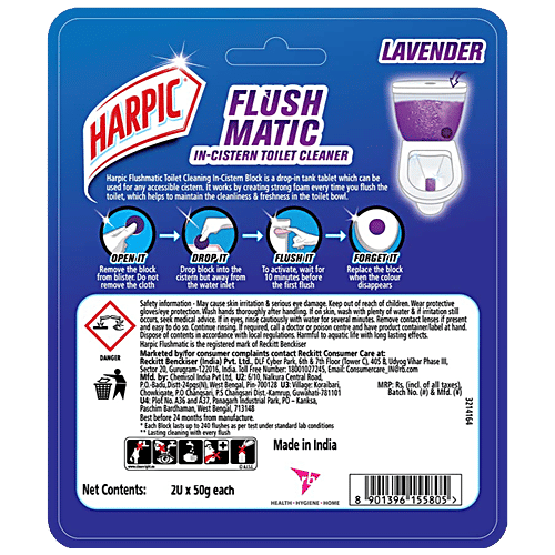 Harpic Flushmatic In-Cistern Toilet Cleaner Block - Lavender, 100 g  Easy To Use, Lasts Upto 240 Flushes