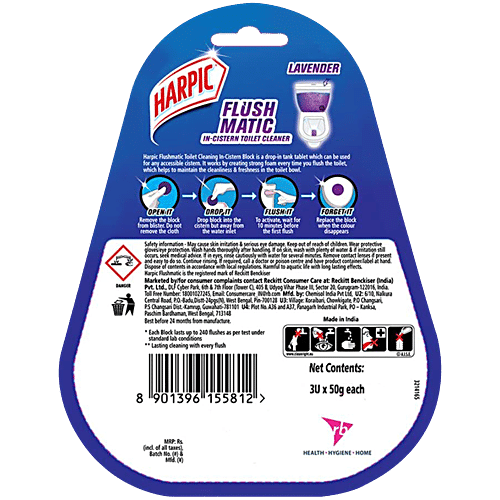 Harpic Flushmatic In-Cistern Toilet Cleaner Block - Lavender, 150 g