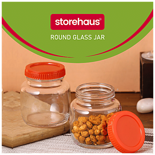 STOREHAUS Glass Container - With Lid, Round, High Quality, Durable, 2 pcs