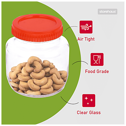 STOREHAUS Glass Container - With Lid, Round, High Quality, Durable, 2 pcs