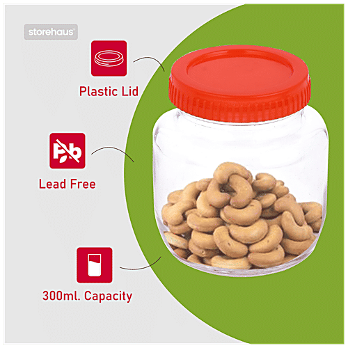 STOREHAUS Glass Container - With Lid, Round, High Quality, Durable, 2 pcs