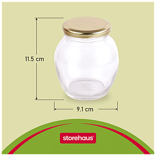 STOREHAUS Glass Jar/Container - With Golden Metal Lid, Matka, 335 ml (Set of 6)