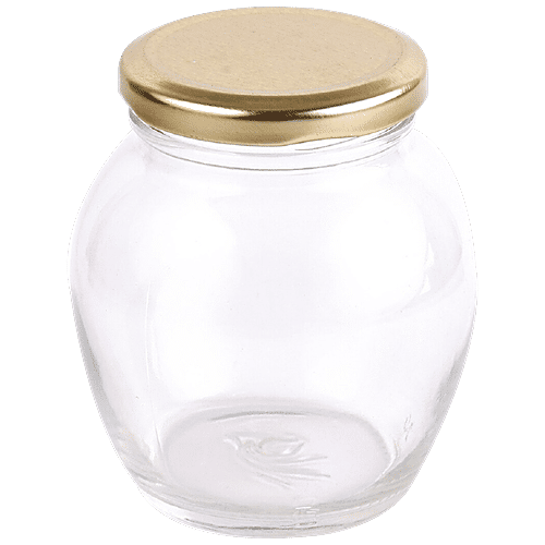 STOREHAUS Glass Jar/Container - With Golden Metal Lid, Matka, 335 ml (Set of 6)