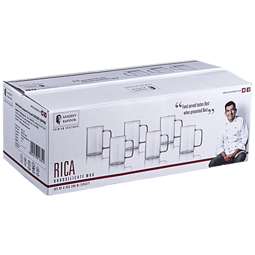 Sanjeev Kapoor Rica Borosilicate Mug - High Quality, Durable, Dishwasher Safe, 6 pcs