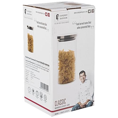 Sanjeev Kapoor Classic Borosilicate Glass Container - Round, High Quality, Durable, Dishwasher Safe, 1.35 L  