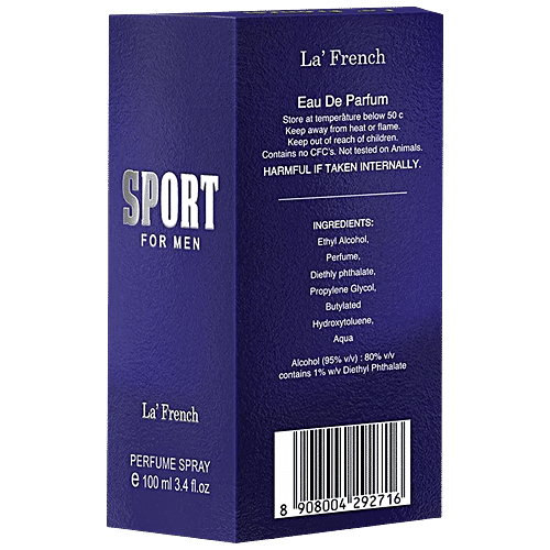 La' French Sport Perfume Spray  Eau De Parfum - Long Lasting Fragrance, For Men, 100 ml  