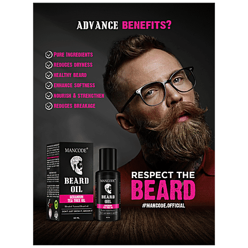 Mancode Geranium & Tea Tree Beard Oil - With Pure Ingredients, Natural, Reduces Dryness, 60 ml