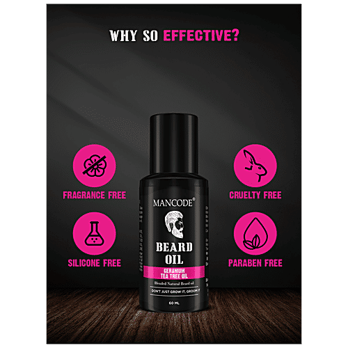 Mancode Geranium & Tea Tree Beard Oil - With Pure Ingredients, Natural, Reduces Dryness, 60 ml
