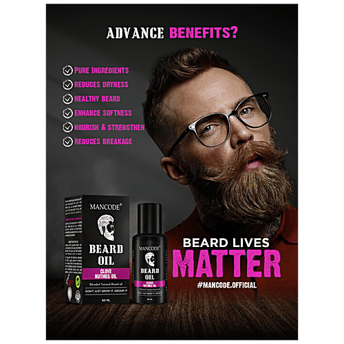 Mancode Clove Nutmeg Beard Oil - With Pure Ingredients, Natural Blended, Reduces Dryness, 60 ml