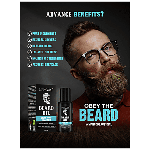 Mancode Cedarwood Rosemary Beard Oil - With Pure Ingredients, Natural, Reduces Dryness, 60 ml