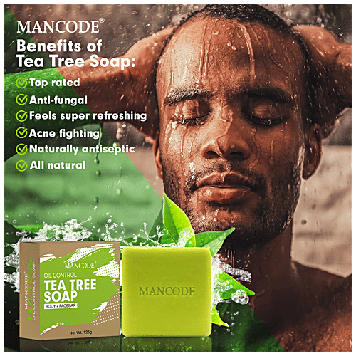 Mancode Oil Control Tea Tree Soap - With Natural Ingredients, Paraben Free, Body & Face Bar, 125 g