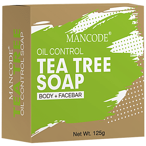 Mancode Oil Control Tea Tree Soap - With Natural Ingredients, Paraben Free, Body & Face Bar, 125 g