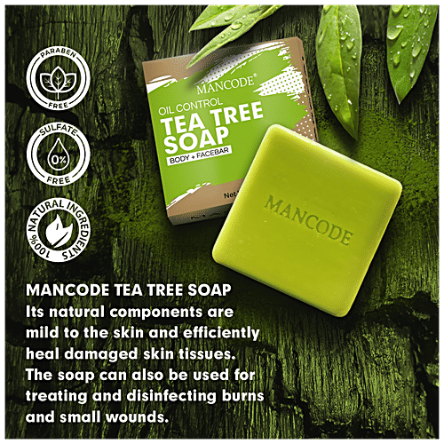 Mancode Oil Control Tea Tree Soap - With Natural Ingredients, Paraben Free, Body & Face Bar, 125 g