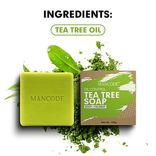 Mancode Oil Control Tea Tree Soap - With Natural Ingredients, Paraben Free, Body & Face Bar, 125 g