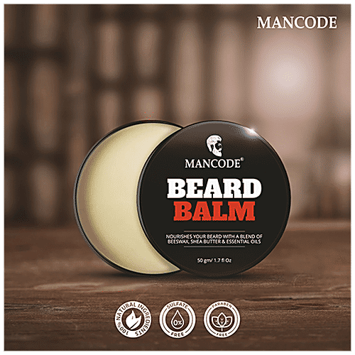 Mancode Beard Balm - Blend Of Beeswax, Shea Butter & Essential Oils, 50 g