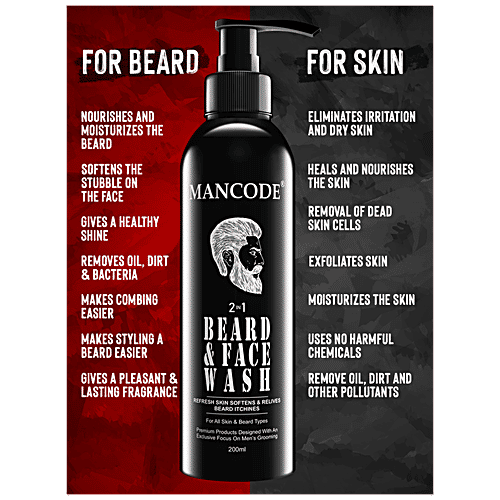 Mancode 2 In 1 Beard & Face Wash - Infused With Antioxidants, Removes Dirt & Hydrates Skin, 200 ml