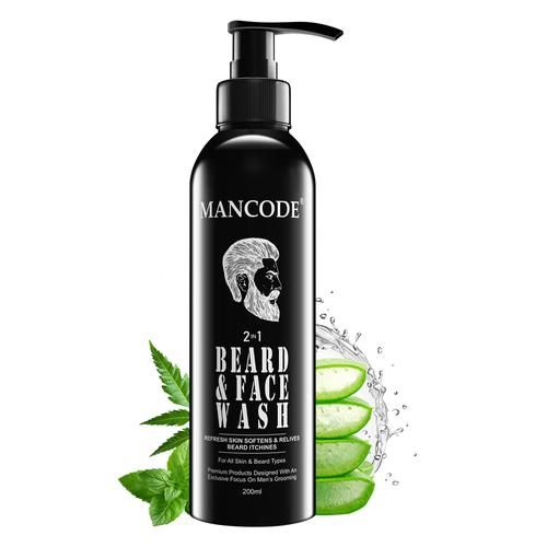 Mancode 2 In 1 Beard & Face Wash - Infused With Antioxidants, Removes Dirt & Hydrates Skin, 200 ml  