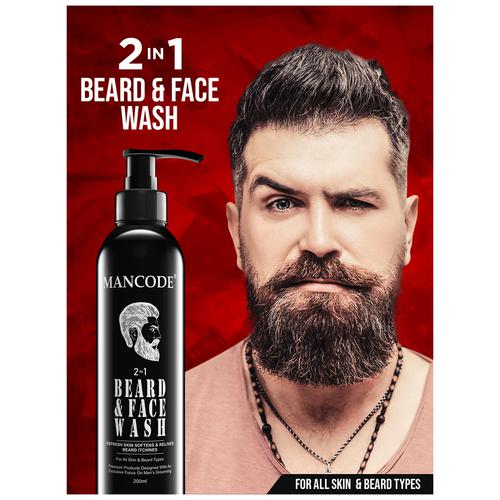 Mancode 2 In 1 Beard & Face Wash - Infused With Antioxidants, Removes Dirt & Hydrates Skin, 200 ml  