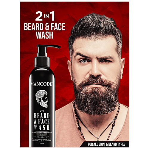 Mancode 2 In 1 Beard & Face Wash - Infused With Antioxidants, Removes Dirt & Hydrates Skin, 200 ml