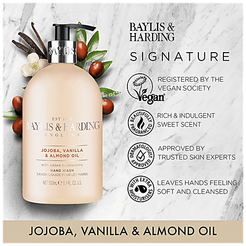Baylis & Harding Hand Wash Liquid - Jojoba, Vanilla & Almond Oil, Moisturising,No Parabens, 500 ml  