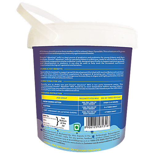 Buy Drools Absolute Milk Replacer For Newborn Kittens, Rich In Probiotics Online at Best Price