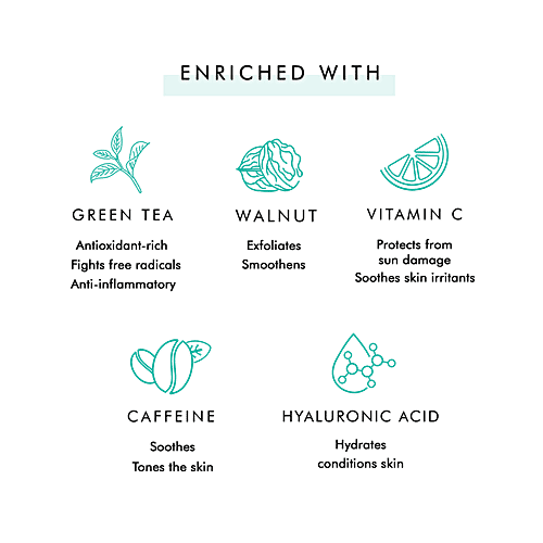 mCaffeine Exfoliating Green Tea Face Scrub - With Vitamin C & Walnut, For Dirt & Blackheads Removal, 100 g