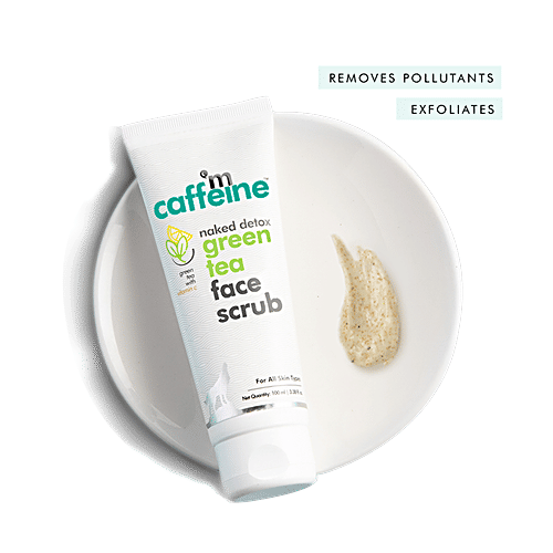 mCaffeine Exfoliating Green Tea Face Scrub - With Vitamin C & Walnut, For Dirt & Blackheads Removal, 100 g