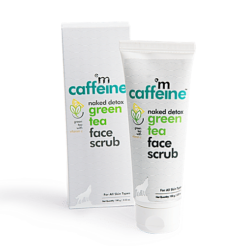 mCaffeine Exfoliating Green Tea Face Scrub - With Vitamin C & Walnut, For Dirt & Blackheads Removal, 100 g