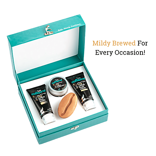 mCaffeine Coffee Skincare Gift Set - Nourishing Face Wash, Scrub, Moisturiser & Bathing Bar, For Women & Men, 300 g  