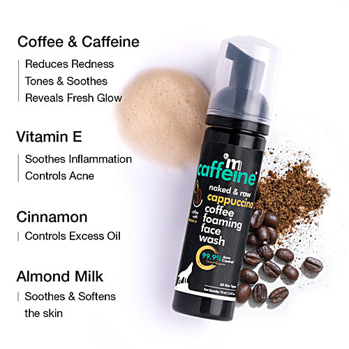 mCaffeine Naked & Raw Cappuccino Coffee Foaming Face Wash - With Vitamin E, Controls Acne, 75 ml  