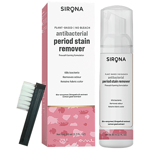 SIRONA Antibacterial Period Stain Remover with Mini Laundry Brush | No-Bleach Foaming Formulation, 80 ml  