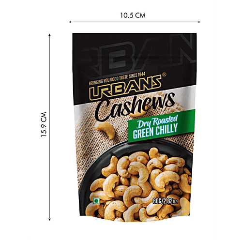 URBANS STANISLAUS Cashews - Healthy, Premium Quality, Dry Roasted Green Chilli Flavour, 80 g  