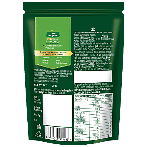 Tata Sampann Premium Pistachios - Roasted & Salted, 200 g Pouch 