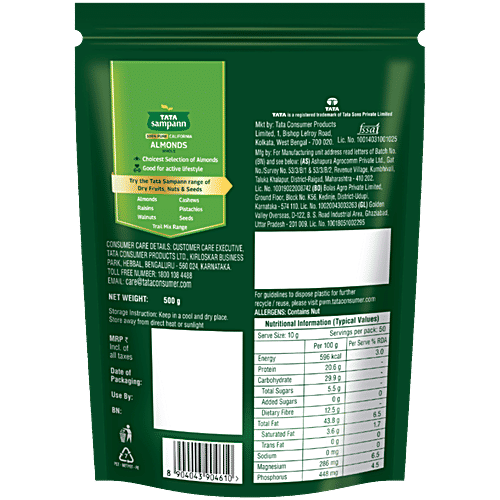 Tata Sampann California Almonds, 500 g  Crunchy Nuts, Rich in Protein & Dietary Fibre, Rich in Magnesium & Phosphorus
