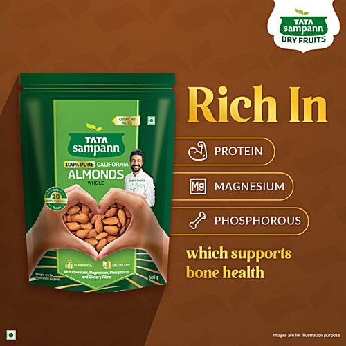 Tata Sampann California Almonds, 500 g  Crunchy Nuts, Rich in Protein & Dietary Fibre, Rich in Magnesium & Phosphorus