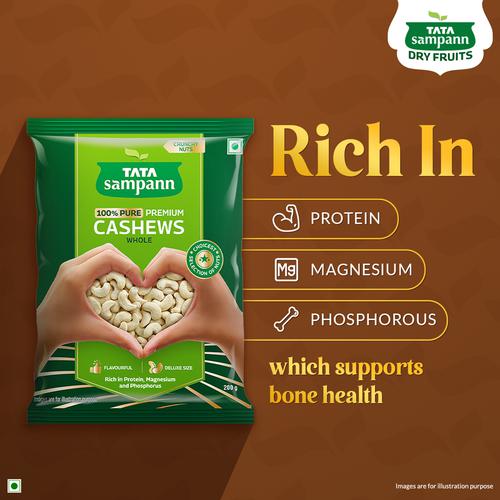 Tata Sampann 100% Pure Premium Cashews Whole - Premium Quality Kaju Rich In Protein, Magnesium, And Phosphorus, Premium Nuts & Dry Fruits, 200 g Pouch 