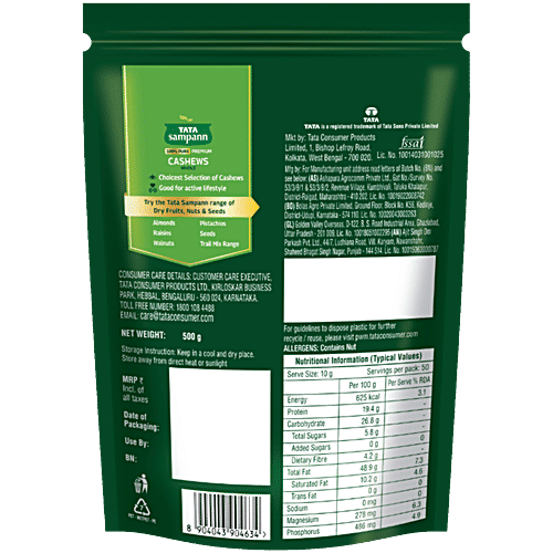 Tata Sampann Premium Cashews, 500 g Rich in Protein, Rich in Magnesium & Phosphorus, Crunchy Nuts
