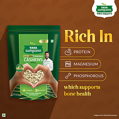 Tata Sampann Premium Cashews, 500 g Rich in Protein, Rich in Magnesium & Phosphorus, Crunchy Nuts
