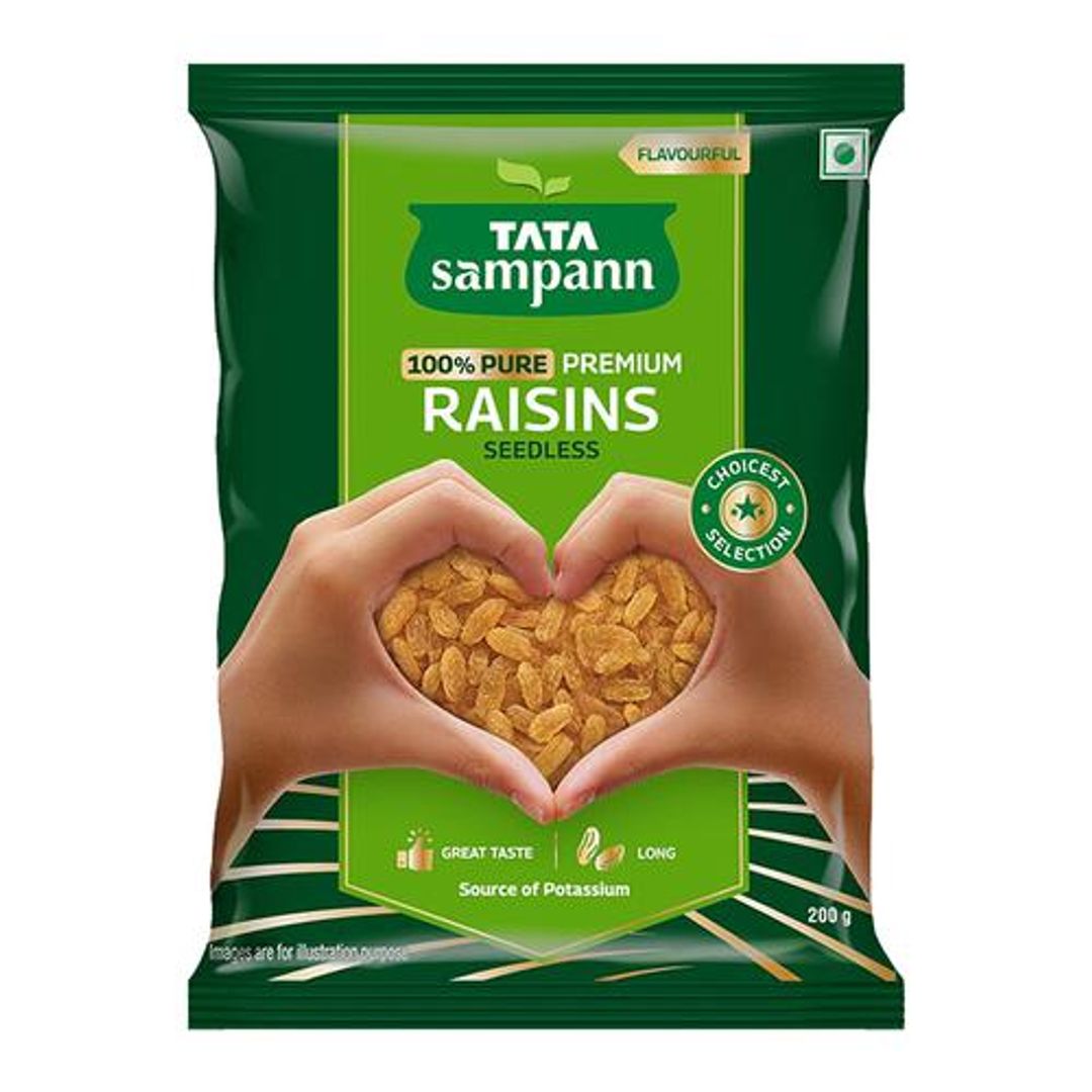 Tata Sampann 100% Pure Premium Raisins Seedless - Premium Quality Kishmish, Source Of Potassium, Premium Dry Fruits, 200 g Pouch