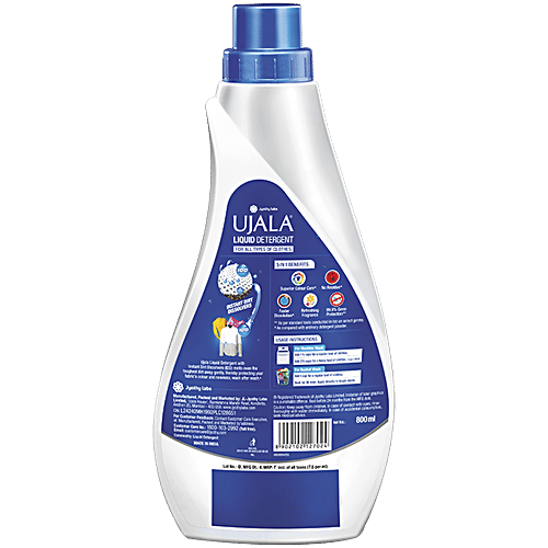 Ujala Liquid Detergent - Top Load/ Bucket Wash, 800 ml Bottle Instant Dirt Dissolvers, Refreshing Fragrance, Kills 99.9% Germs